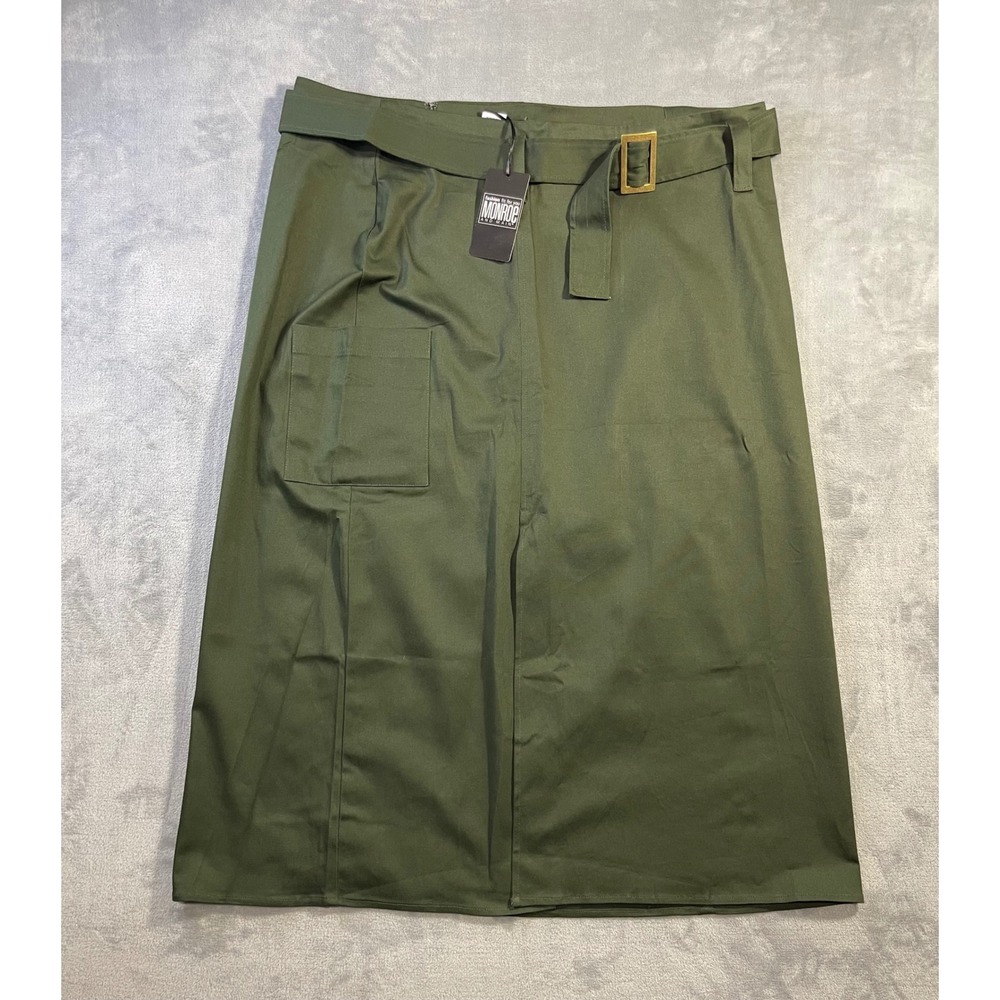 Monroe and Main Women Utility Belted Midi Skirt 2X Olive Green Cotton Blend